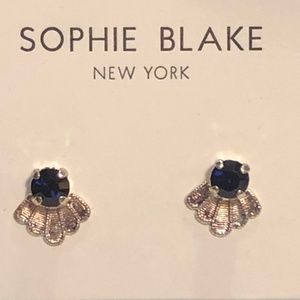 Art-Deco Black CZ Stud Earrings with Rose Gold Fan Accent